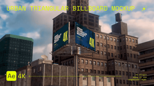 Animated Urban Triangular Billboard for City Advertising Mockup