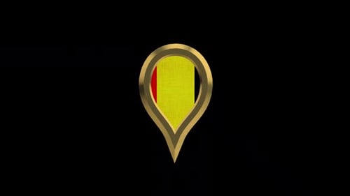 Golden 3D Location Pin with Rotating Belgium Flag