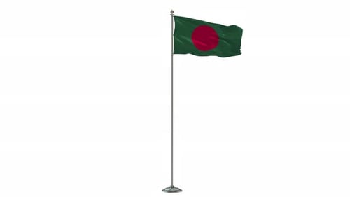 Waving Bangladesh National Flag on a Flagpole with White Background