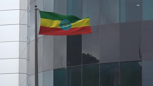 Realistic Waving Ethiopian Flag On Modern Building