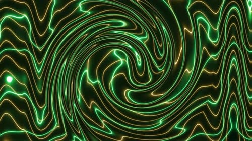 Glowing Neon Green and Yellow Swirling Lines Abstract Background