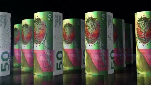 Swiss Francs money banknotes rolls seamless loop
