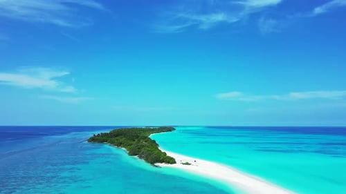 Wide angle above abstract view of a sandy white paradise beach and turquoise sea background in high