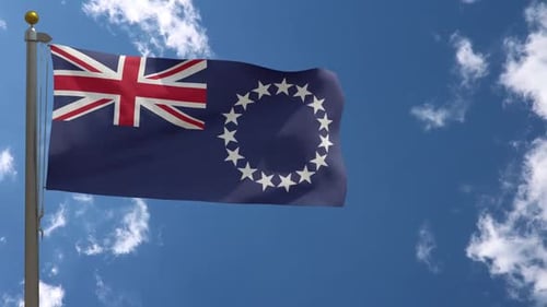 Cook Islands National Flag Waving in Blue Sky