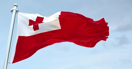 Realistic Waving Flag of Tonga on a Flagpole Loop