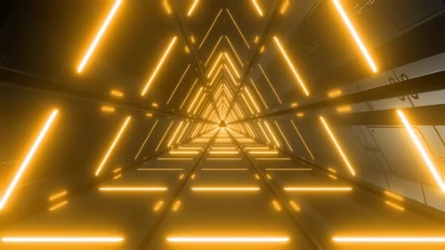 Flying Through Abstract Futuristic Triangular Neon Tunnel Loop