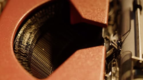 Close Up of the Typebars on a Red Typewriter