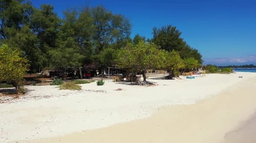 Aerial drone nature of exotic sea view beach trip by turquoise ocean and white sandy background of a
