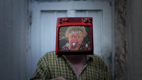 Person with a TV Head and Animated Face