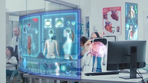 Senior Doctor Using VR Technology in Hospital