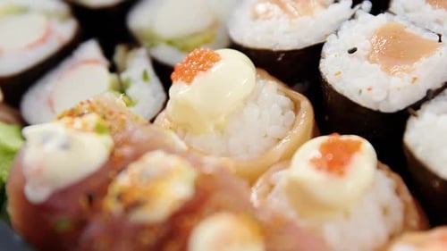 Tray of assorted sushi
