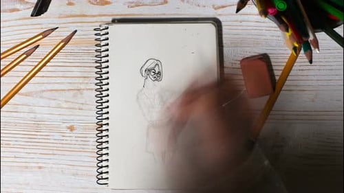 Person Drawing Anime Character with Potted Plant