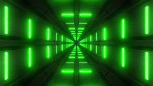 4k Geometric Green Neon Tunnel