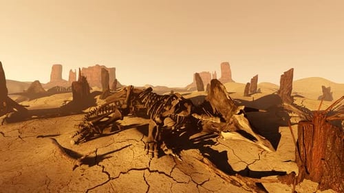 Animated Dragon Skeleton in Desolate Desert Scene