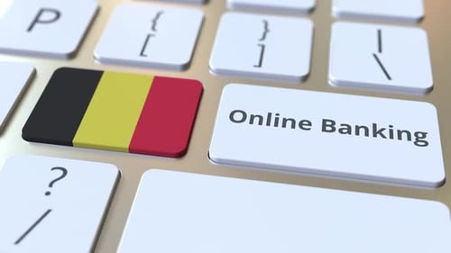 Online Banking Text and Flag of Belgium on the Keys