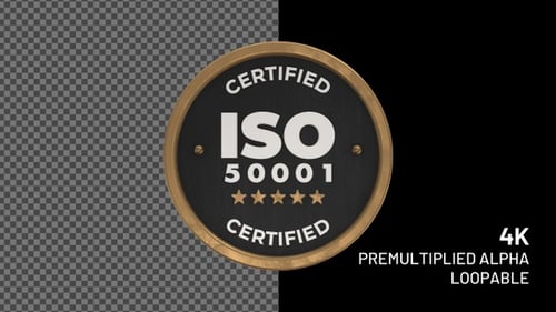 Rotating 3D Certified ISO 50001 Quality Badge Animation