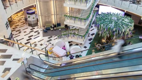 Timelapse Large Seoul Shopping Mall with Modern Decorations