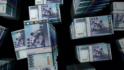 Survol de la boucle de paquets de billets en dollars taïwanais