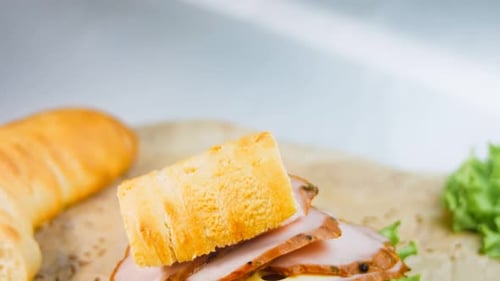 Delicious Open Faced Sandwich with Ham and Cheese