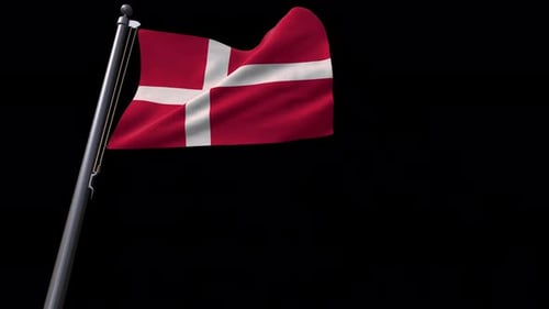 Realistic Denmark Flag Waving on Black Background