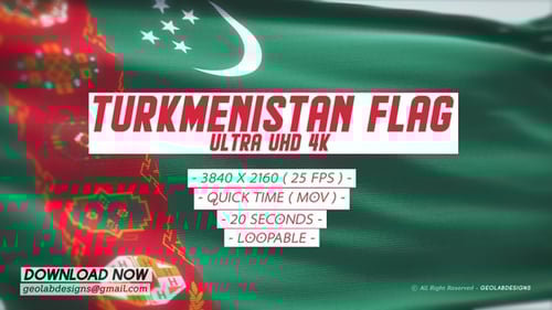 Waving Turkmenistan Flag Realistic Fabric Animation
