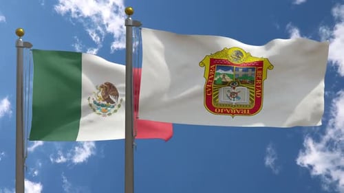 Realistic Animation of Mexican and Tamaulipas Flags Waving