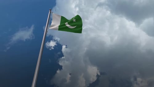 Realistic Pakistan Flag Waving Against Cloudy Sky