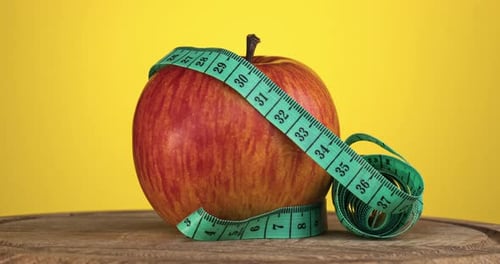 Apple with Measuring Tape for Healthy Diet