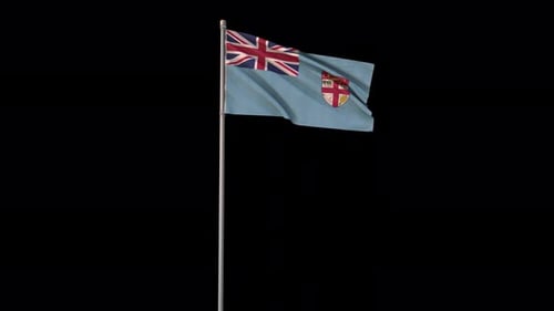 Fiji Flag Waving on a Pole with Alpha Channel