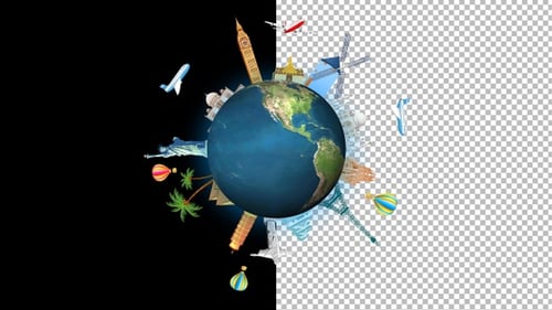 Animated World Globe and Famous Travel Landmarks