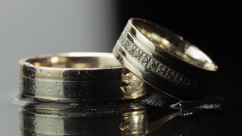 Elegant Wedding Rings with Gems, Close Up Shot