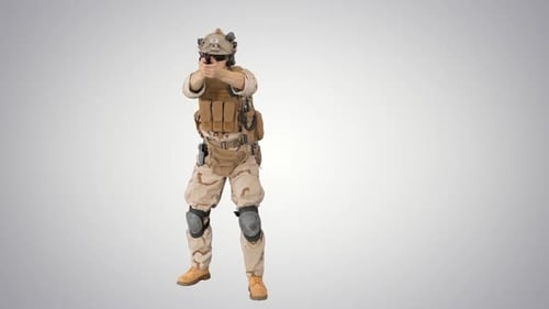 Soldier Aims Handgun in Camouflage