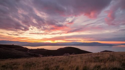 Colorful cloudy time lapse at sunset over Utah Lake