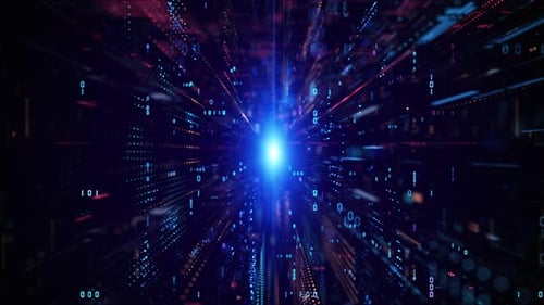 Futuristic Digital Data Tunnel Background with Binary Code Stream