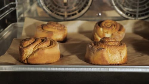 Cinnamon Rolls Baking in Oven