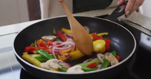 Vegetables Stir Frying in a Pan being stirred