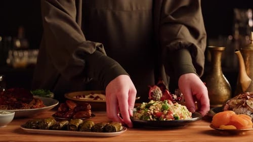 Arrangement of Middle Eastern Food Dishes on Table