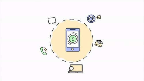 Animated Smartphone with Business and Communication Flat Icons