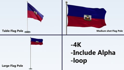 Waving Haiti National Flag Animation with Alpha Channel Loop