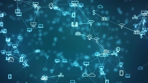Animated Digital Network Loop with Interconnected Technology Icons