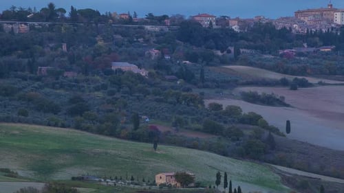 Rural Village Landscape at Dusk