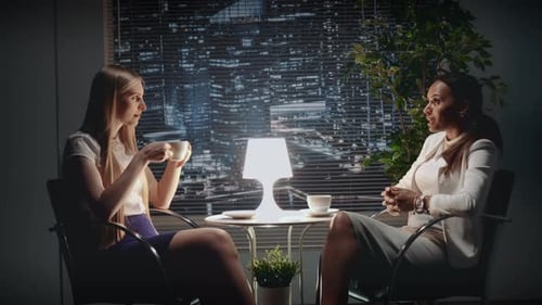 Two Women in Business Meeting over Coffee