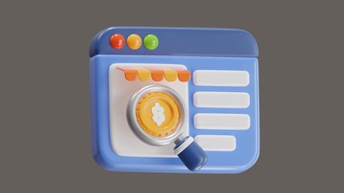 Modern 3D Online Shop Interface with Magnifying Glass Animation