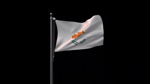 Realistic Cyprus Flag Waving on Flagpole