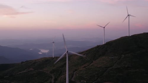 Wind Turbines in mountain during sunset