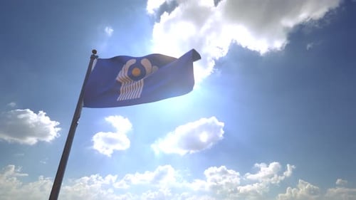 Flag of the Commonwealth of Independent States Waving Under Sunny Sky