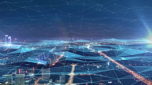 smart Connected city skyline. Futuristic network concept, city Technology.