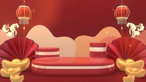 Animated Chinese New Year Festive Podium Stage Background