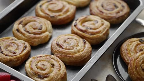 Freshly Baked Spiral Pastries on a Tray