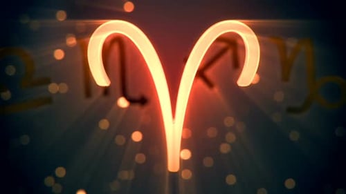 Glowing Aries Zodiac Symbol Rotation